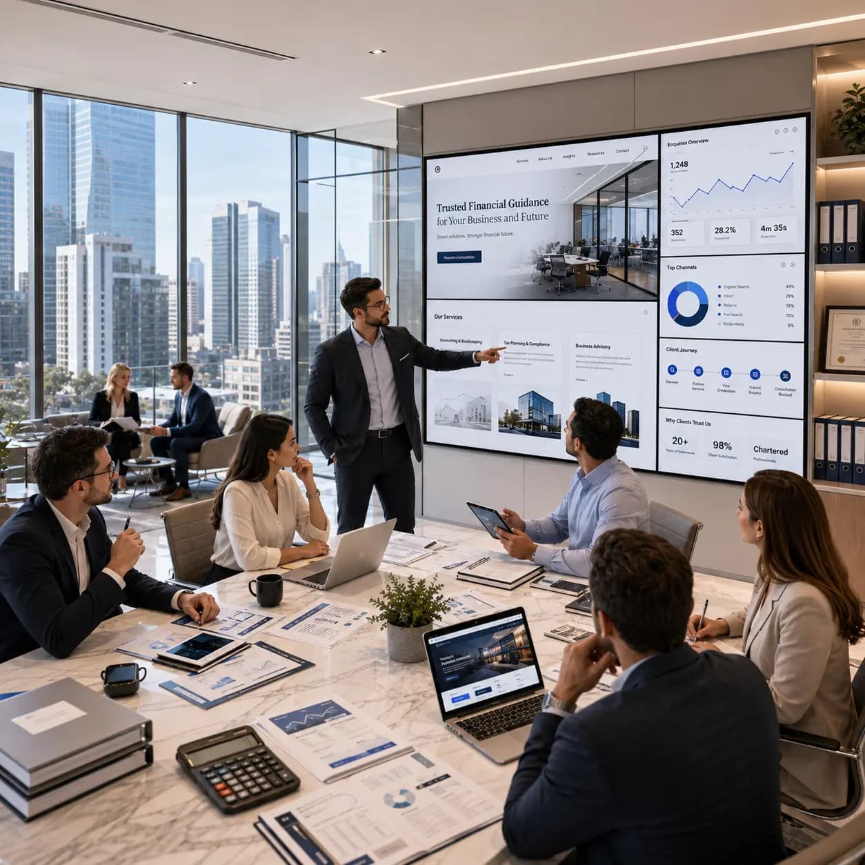 Accountancy team reviewing a modern professional website
