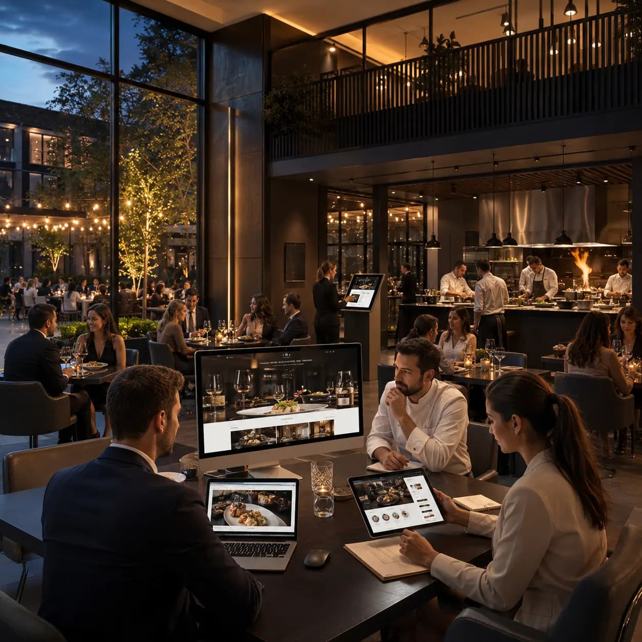Restaurant website design displayed across desktop, tablet and mobile devices